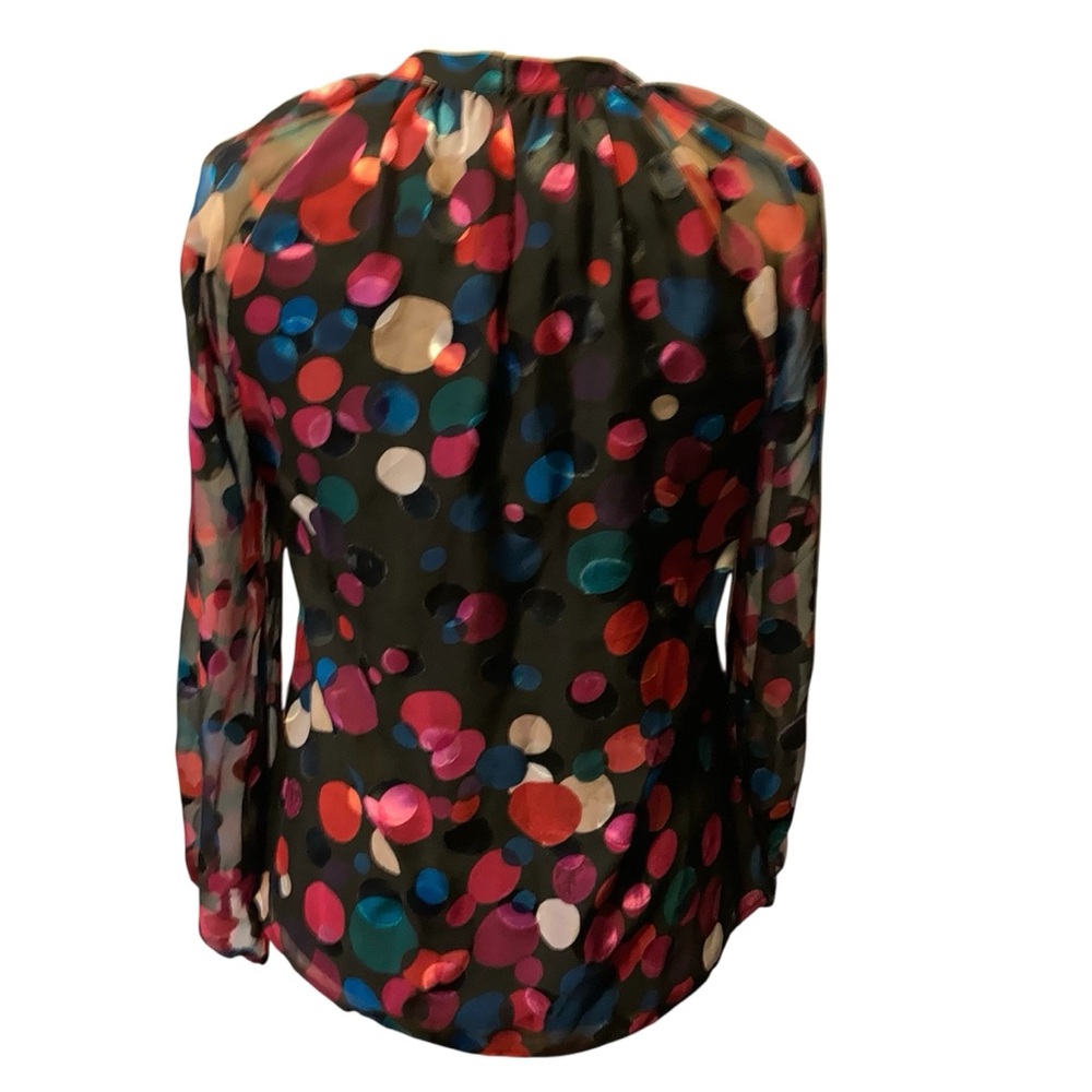 Trina Turk Greyhound Multicolor Polka Dot Blouse w/Full Sleeves and Keyhole Neck - Picture 3 of 12